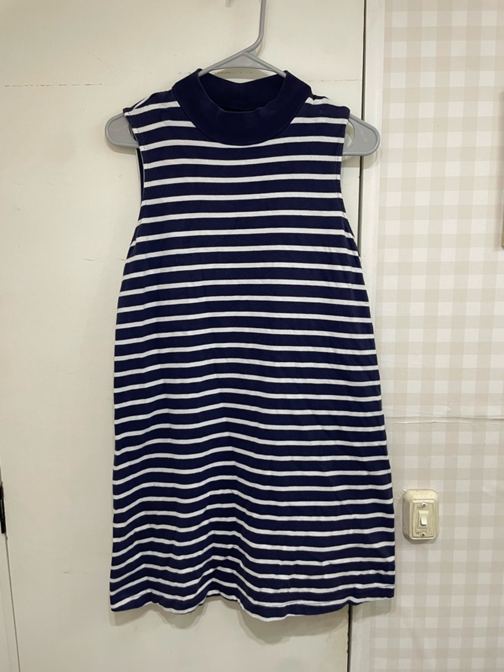 GAP tank shirt dress navy white stripes nautical medium cotton mini mock neck